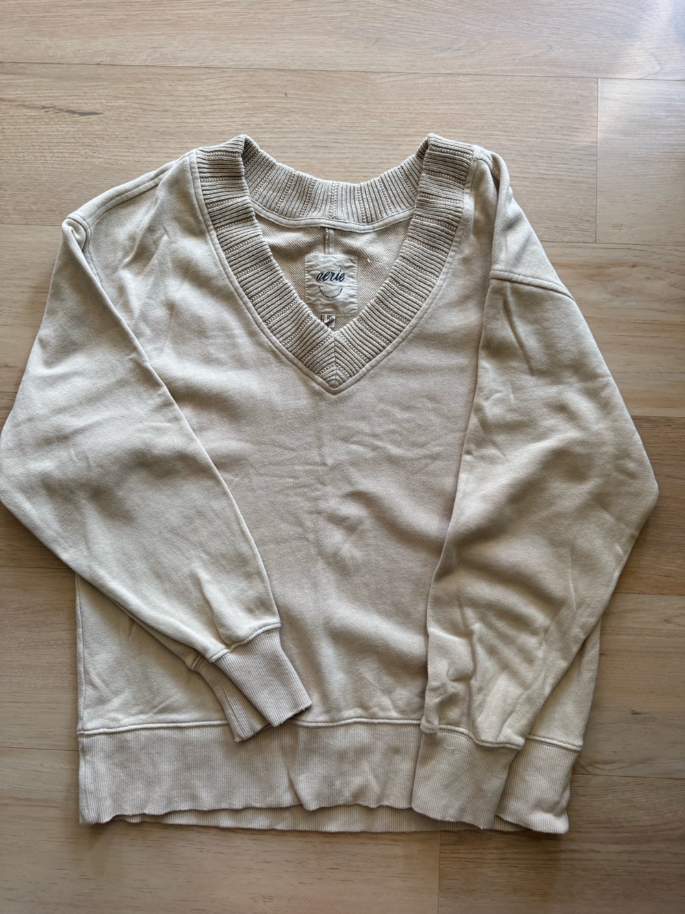 aerie V-Neck Sweater in Cream